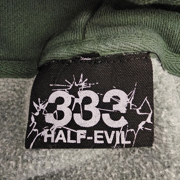 333 Half-Evil Hoodie XL Green Distressed Acid Wash Skater Streetwear Pullover - Picture 5 of 11